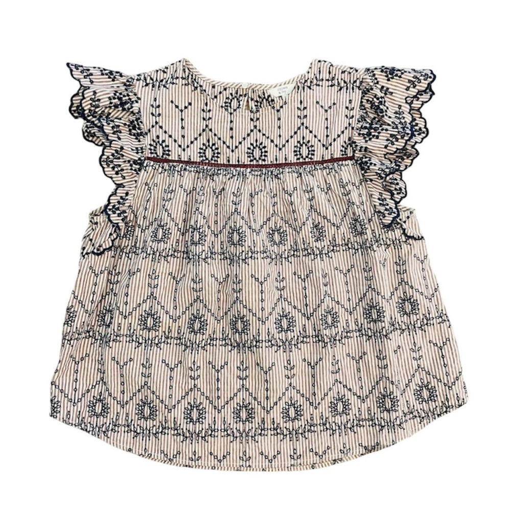 Crown & Ivy Flutter Sleeve Embroidered Eyelet Swing Top